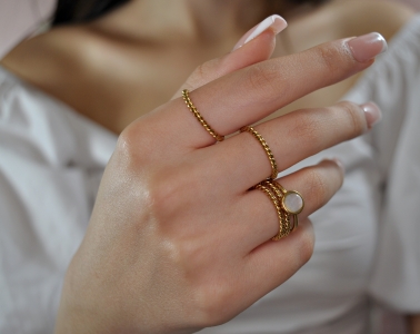 Stacking ring gold - ring set gold plated - stainless steel - moonstone - twisted - filigree - birthstone June - handmade - gift idea for women